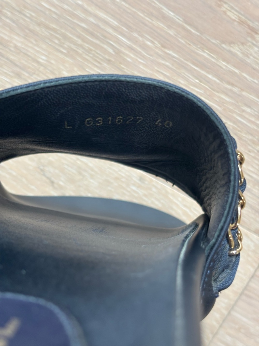 CHANEL Navy Sandal w/ Gold Chain Hardware - Picture 8 of 8